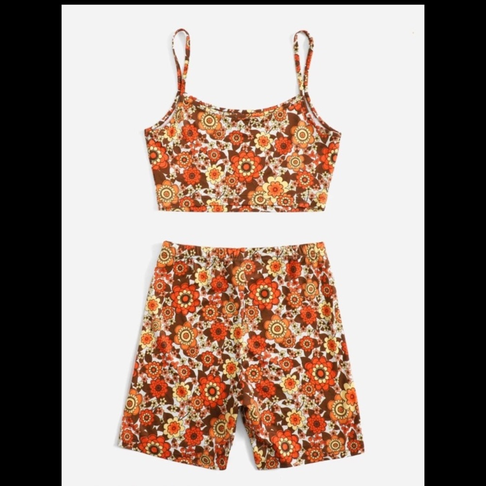 Shein Floral print cami top and shorts set